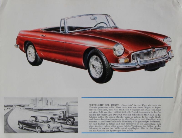 MG B Modelprogram 1965 "Der Wagen der Superlative" Carbrochure (5732)